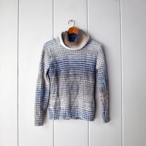 70s Space Age Marled Sweater | Vintage Boho Blue Brown Turtleneck | Long Sleeve Knit Pullover
