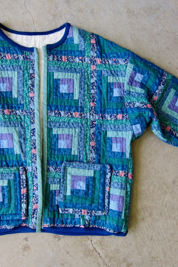 80s Handmade Quilted Jacket | Colorful Bohemian Q… - image 3