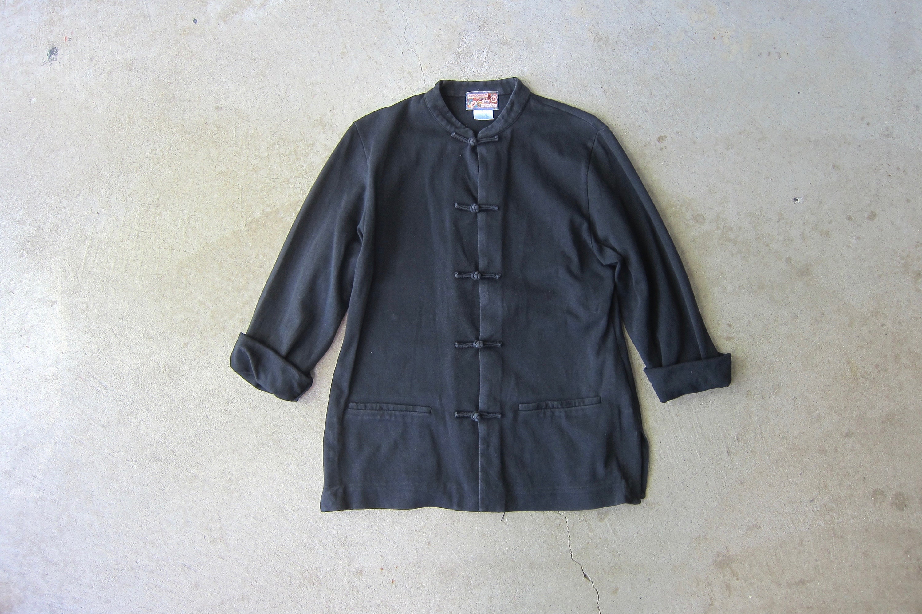 Vintage Black Cotton Knot Button Kimono Jacket | April