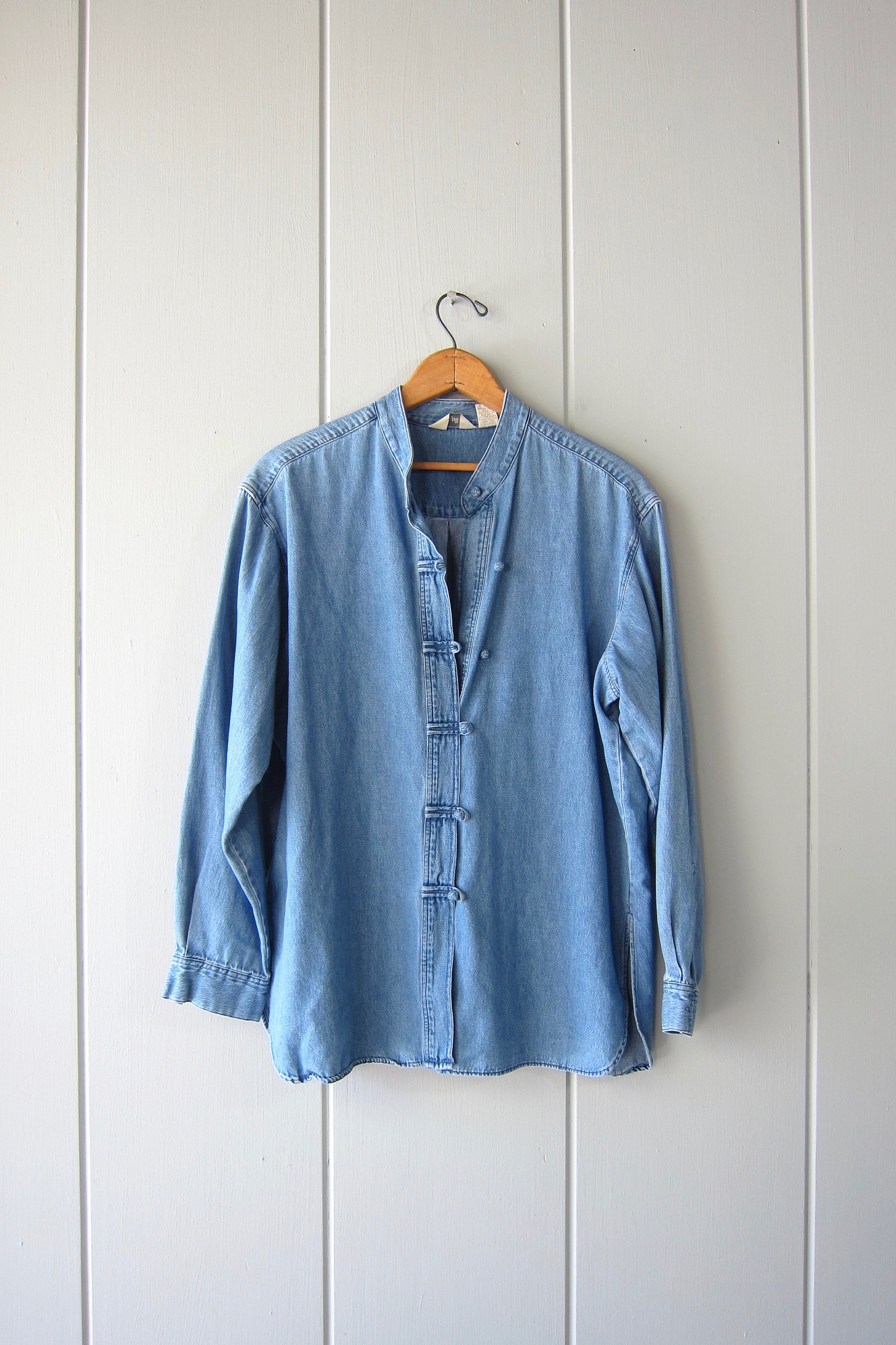 Kimono Styled Knot Button up Jean Shirt Vintage Long Sleeve Denim Like Kimono Shirt J. Jill Loose Fit Cotton Blouse Etsy