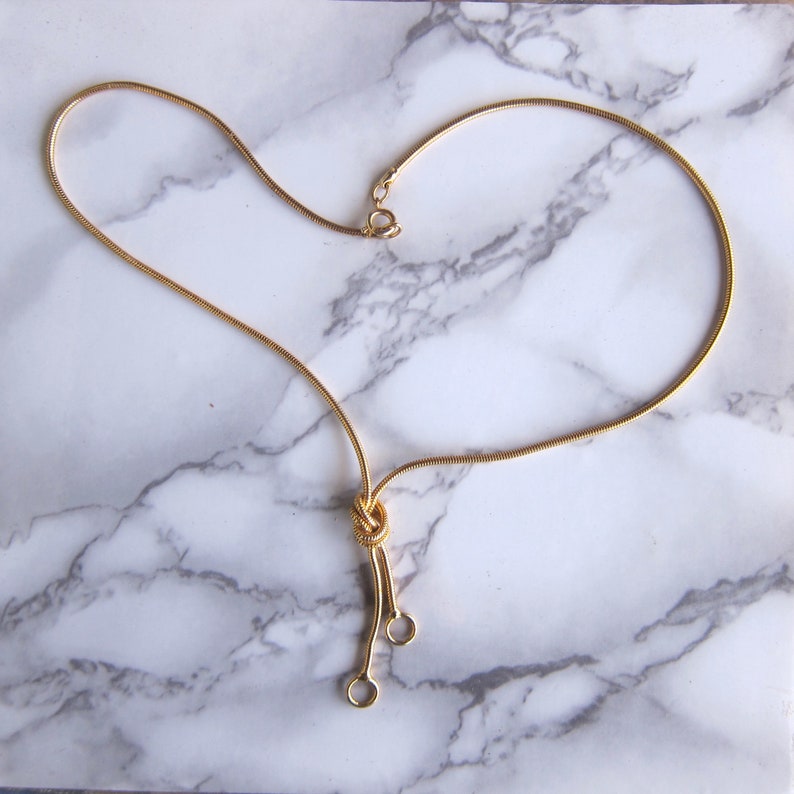 80s Gold Coil Necklace With Knot Detail Mod Minimal Jewelry Etsy