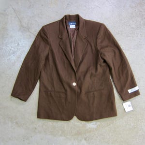 Bruine wollen blazer jaren 90 | Preppy oversized wollen jack | Sportsman-jas met omgeslagen revers, 16 . dames