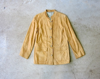 1960s Vintage Suede Jacket: Tan Brown Button-Up Leather Coat