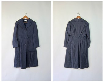 80s BILL BLASS Wool Trench Coat | White & Blue Pinstriped Modern Long Dress Coat | High Fashion Button Up Wool Top Coat - Deadstock CJ