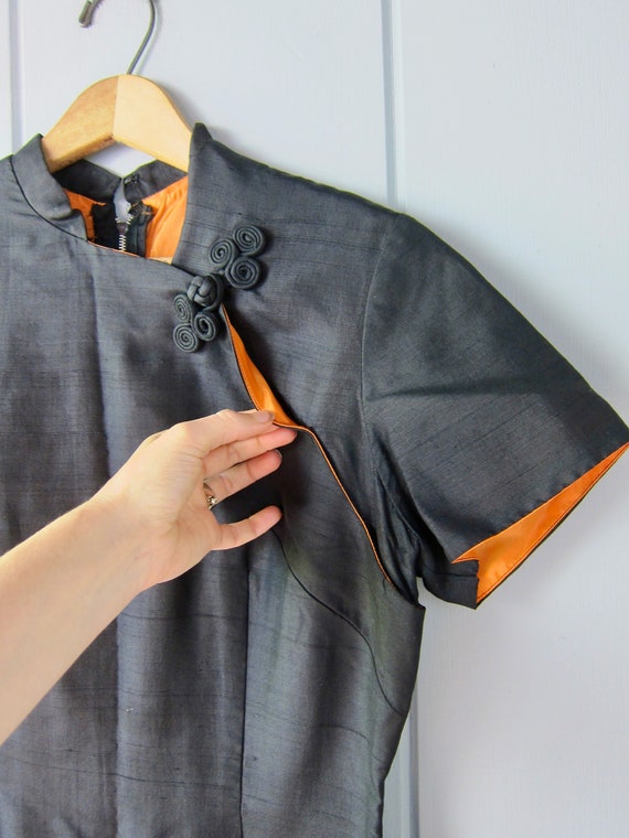 Black Silk Kimono Dress | Vintage Modern Sheath D… - image 4