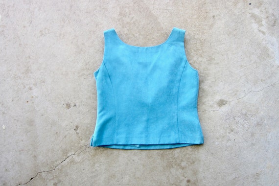 90s Ultra Suede Crop Top | Vintage Teal Blue Tank… - image 5