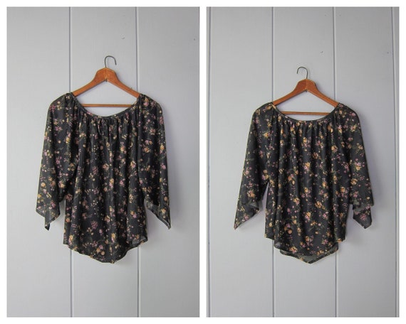 70s Floral Print Peasant Blouse | Billowy Sleeves… - image 1