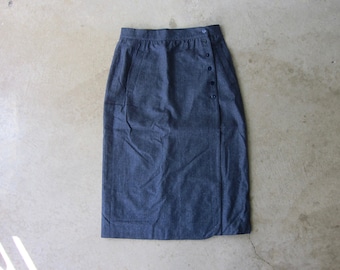 80s ESCADA Gray Wool Skirt | High Waist Long Pencil Skirt | Vintage Modern Designer Wool Wrap Skirt - Deadstock CJ