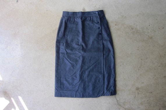 80s ESCADA Gray Wool Skirt | High Waist Long Penc… - image 1