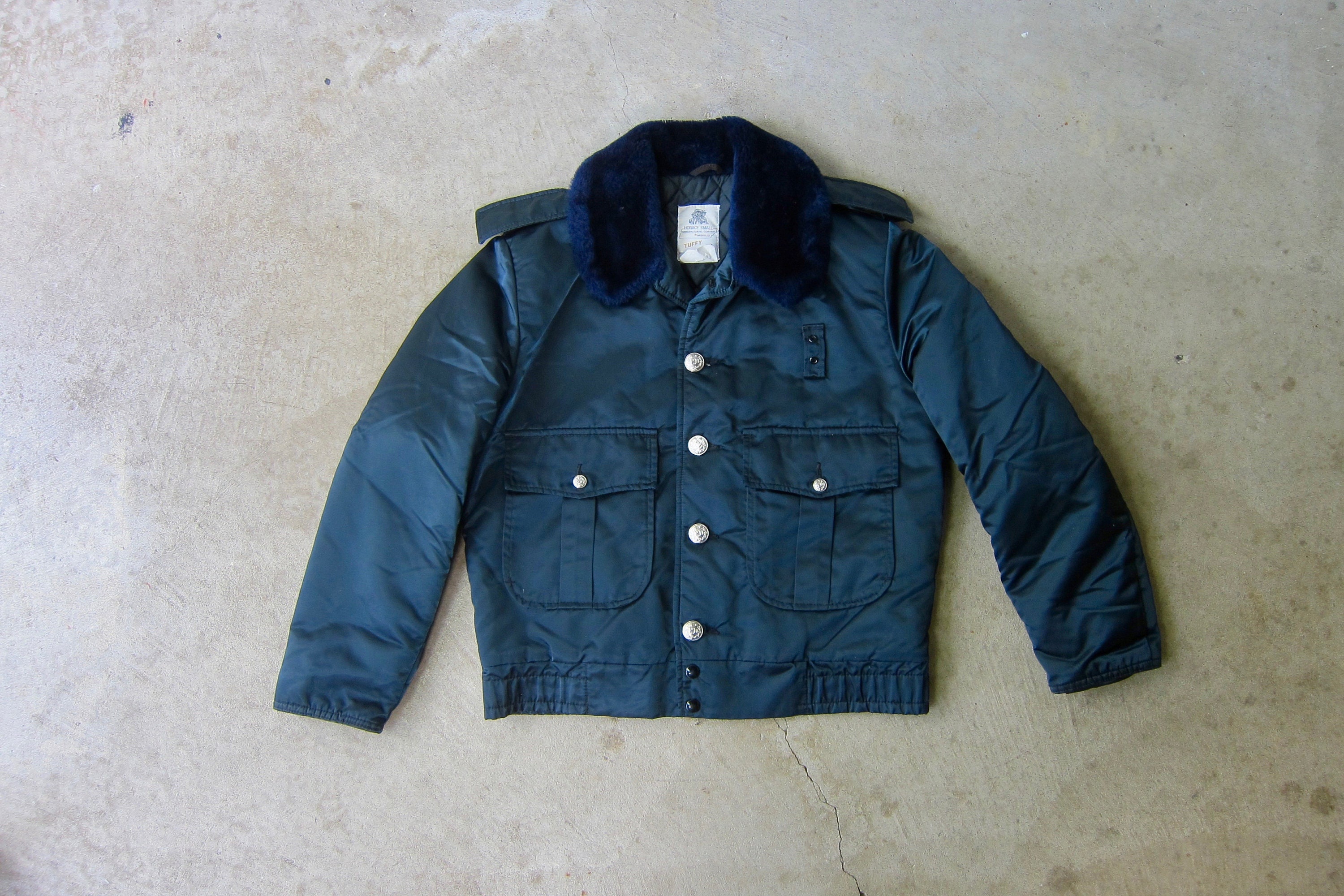 TUFFY JAC Navy Blue Police Outerwear Jacket | Vintage Puffy Nylon 