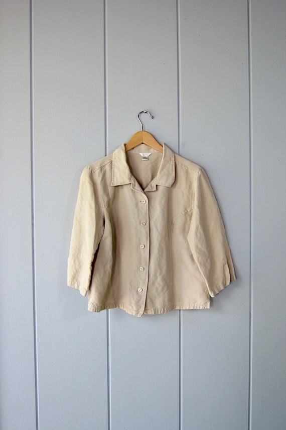 90s Natural Modern Shirt | Boxy Button Up Rayon B… - image 3