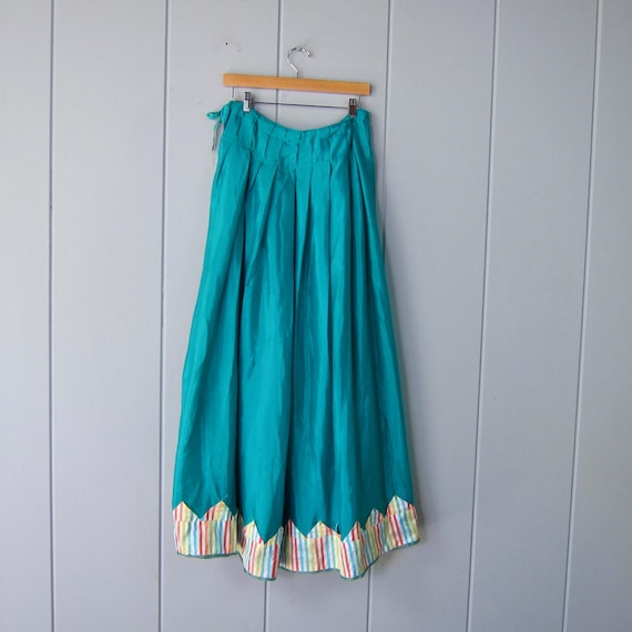 Saia midi vintage de seda turquesa: saia indiana com balão
