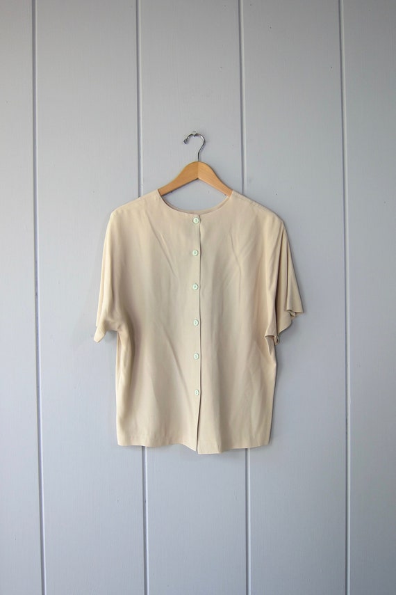 80s Boxy Oversized Tee | Cap Sleeve Taupe Top | M… - image 4