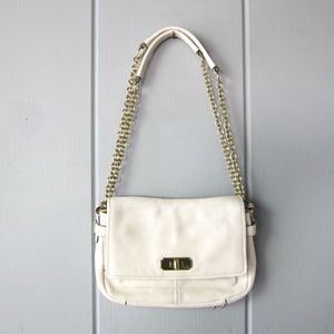 White Leather Gold Chain Coach Bag
