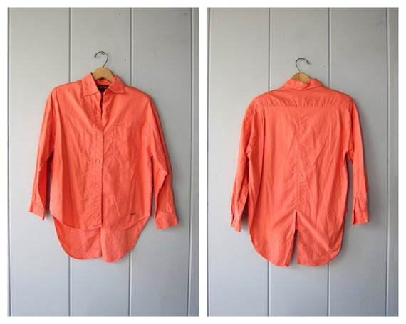 Coral Orange Button Down Shirt | 80s PASTA Poplin… - image 1