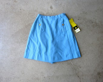 60s Blue Culottes Skirt Evan Picone Rayon Poly Soft Fabric Mini Skirt | Vintage High Waist Preppy Skirt Aline School Girl Sailor Skirt - CJ