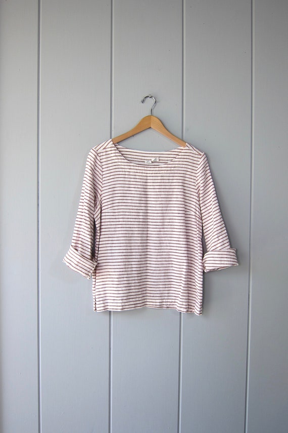 Striped Linen Shirt | Minimal Long Sleeve Tee | 90