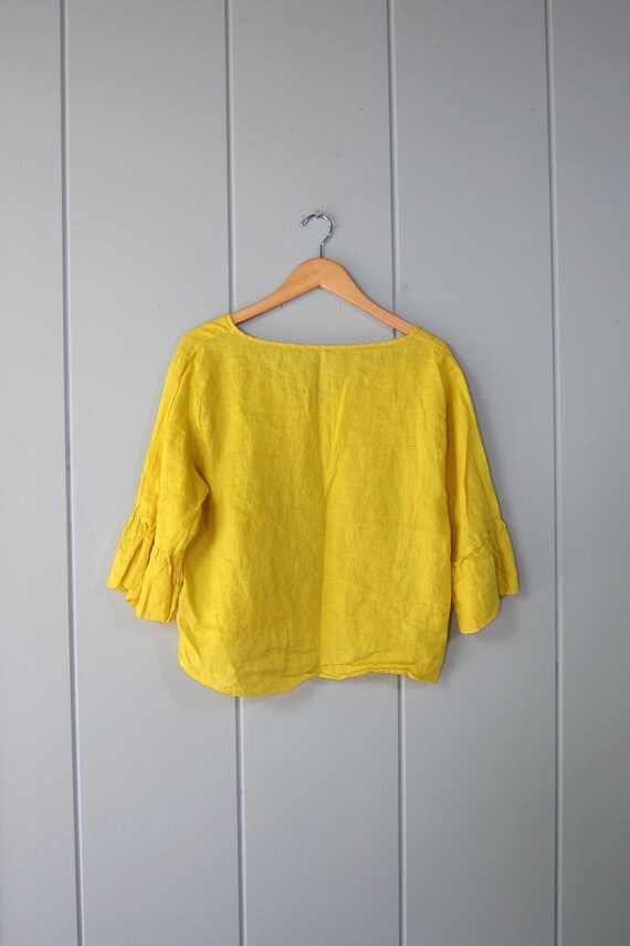 Linen Printed Oversized Top - Yellow