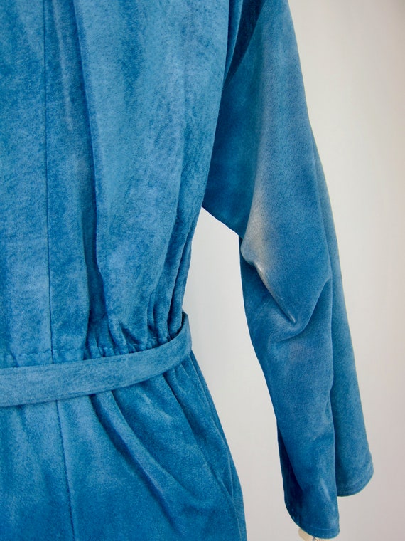 70s Blue Suede Wrap Dress | Long Leather Wrap Dre… - image 9