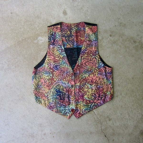 80s Reversible Vest | Winter Sun Floral Batik Vest Top | Colorful Ecuadorian Tank Shirt Ethnic Tribal Boho Hippie