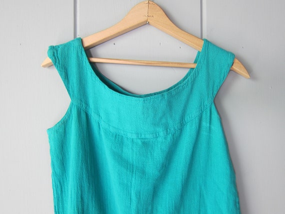 80s Teal Green Cotton Gauze Dress | Vintage Textu… - image 3
