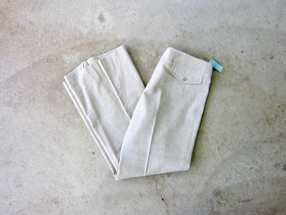 Pantalones de lana Anne Klein de los anos 70 Pantalones de pierna ancha Anne Klein Pantalones de lana beige ante Pantalones de campana de lana vintage Deadstock CJ Etsy Mexico