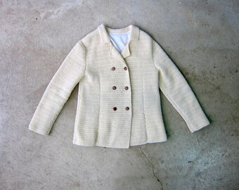 Grand Châle Pull En Laine Blanc Vintage - Parfait Pour La Déco Ou La Customisation