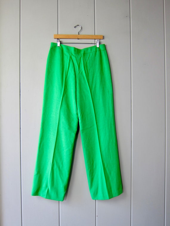 70s Anne Klein Wide Leg Pants | GREEN Woven Linen… - image 5