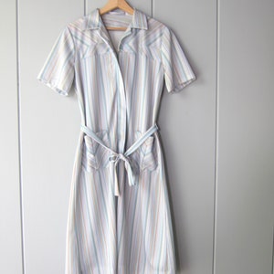 Vintage Colorful Stripe Shirtdress 1970s Retro Midi Dress