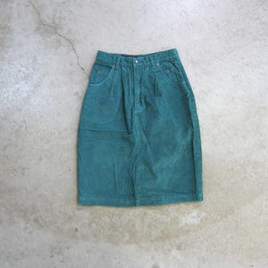 Vintage 80s Corduroy Pencil Skirt: Eddie Bauer Green High Waist