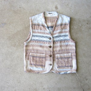 90s Soutwestern Wool Fleece Vest Womens Button Up Pocket Vest Top