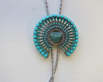Turquoise & Silver Safety Pin Bolo Necklace