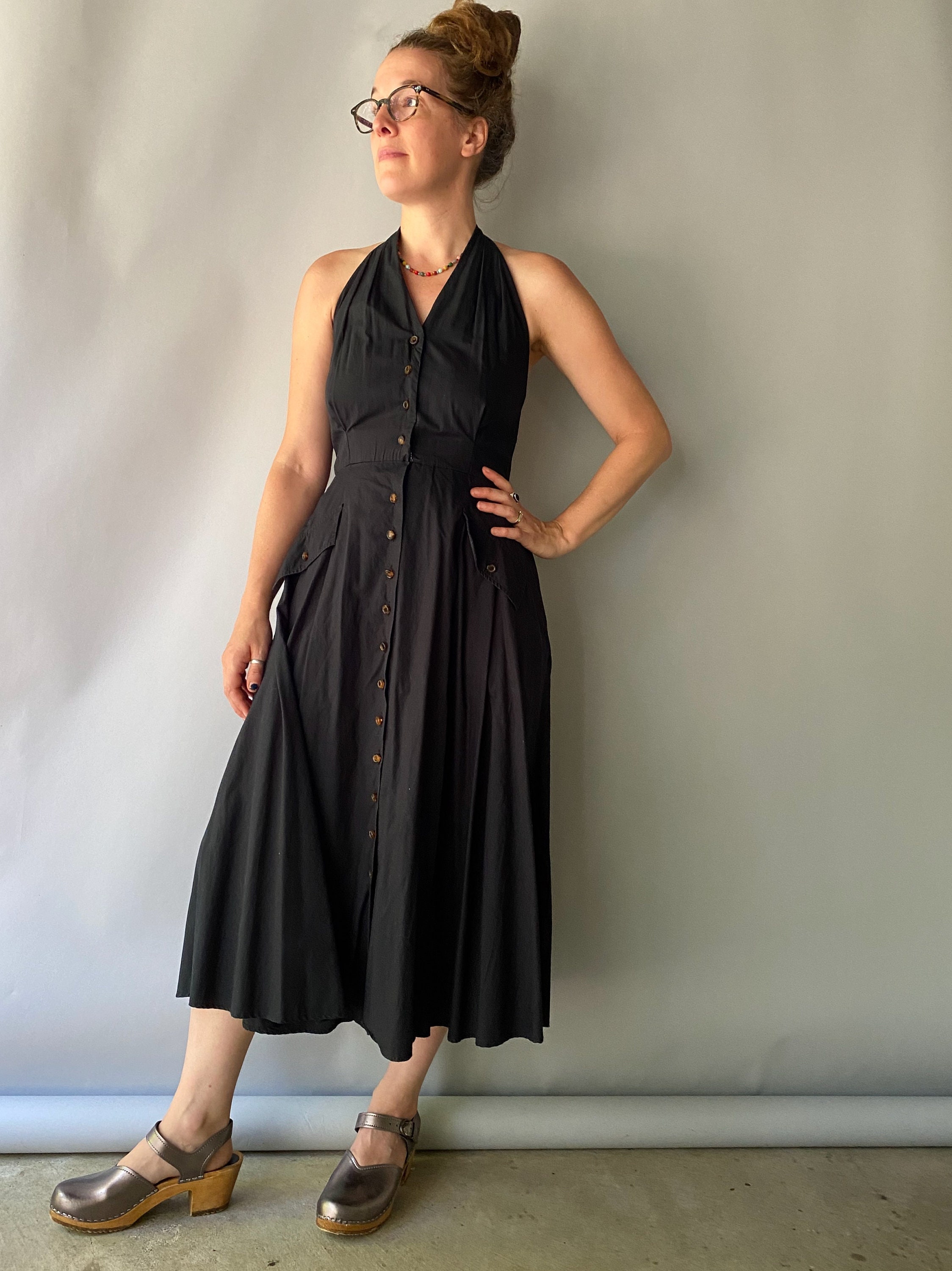 black cotton halter dress