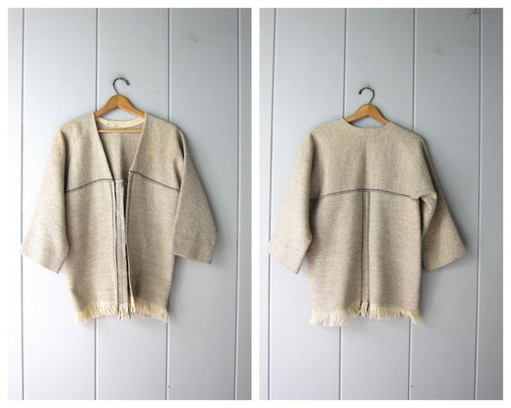 70s Natural Wool Jacket | Handwoven Wool Blanket C