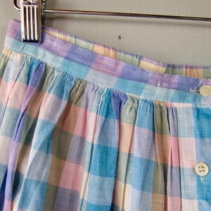 80s Colorful Checkered Skirt Vintage Purple Pink Midi Skirt Boho Cotton Gauze High Waist Aline Apron Skirt image 2