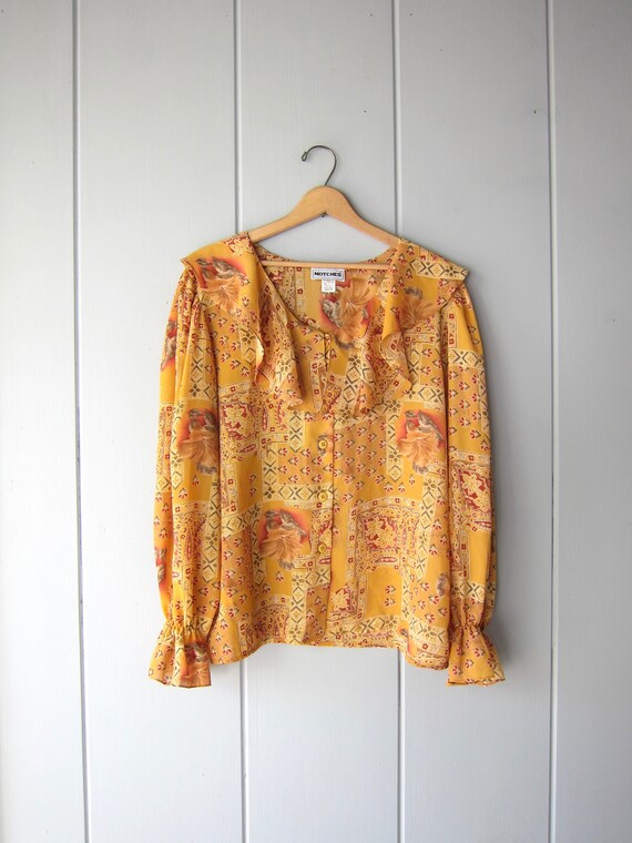 Romantic Printed Ruffled Blouse | Vintage Long Sl… - image 2