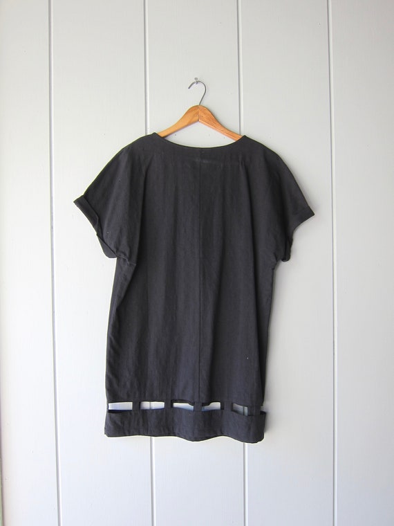 Black Cotton Tunic Dress | Boxy Modern Mini Dress… - image 6