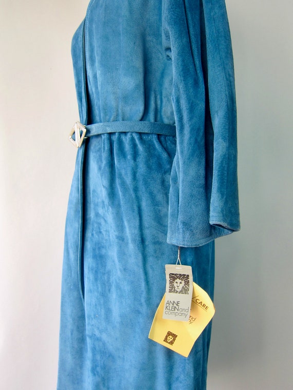 70s Blue Suede Wrap Dress | Long Leather Wrap Dre… - image 3