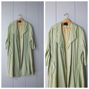 1950s Celadon Green Coat | Vintage Long Open Fall Swing Coat | GERRIEK Collared 50s Celery Green Modern Robe Jacket CJ