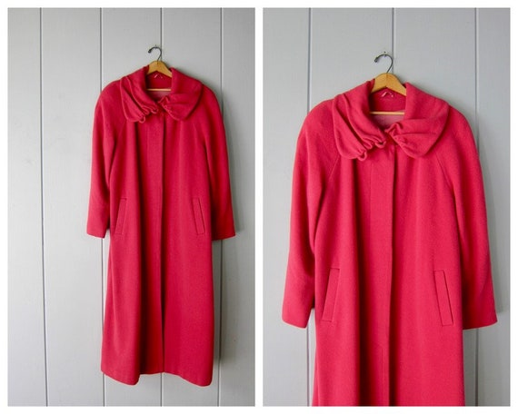 1950s Pink Wool Coat | Vintage Long Button Up Wint
