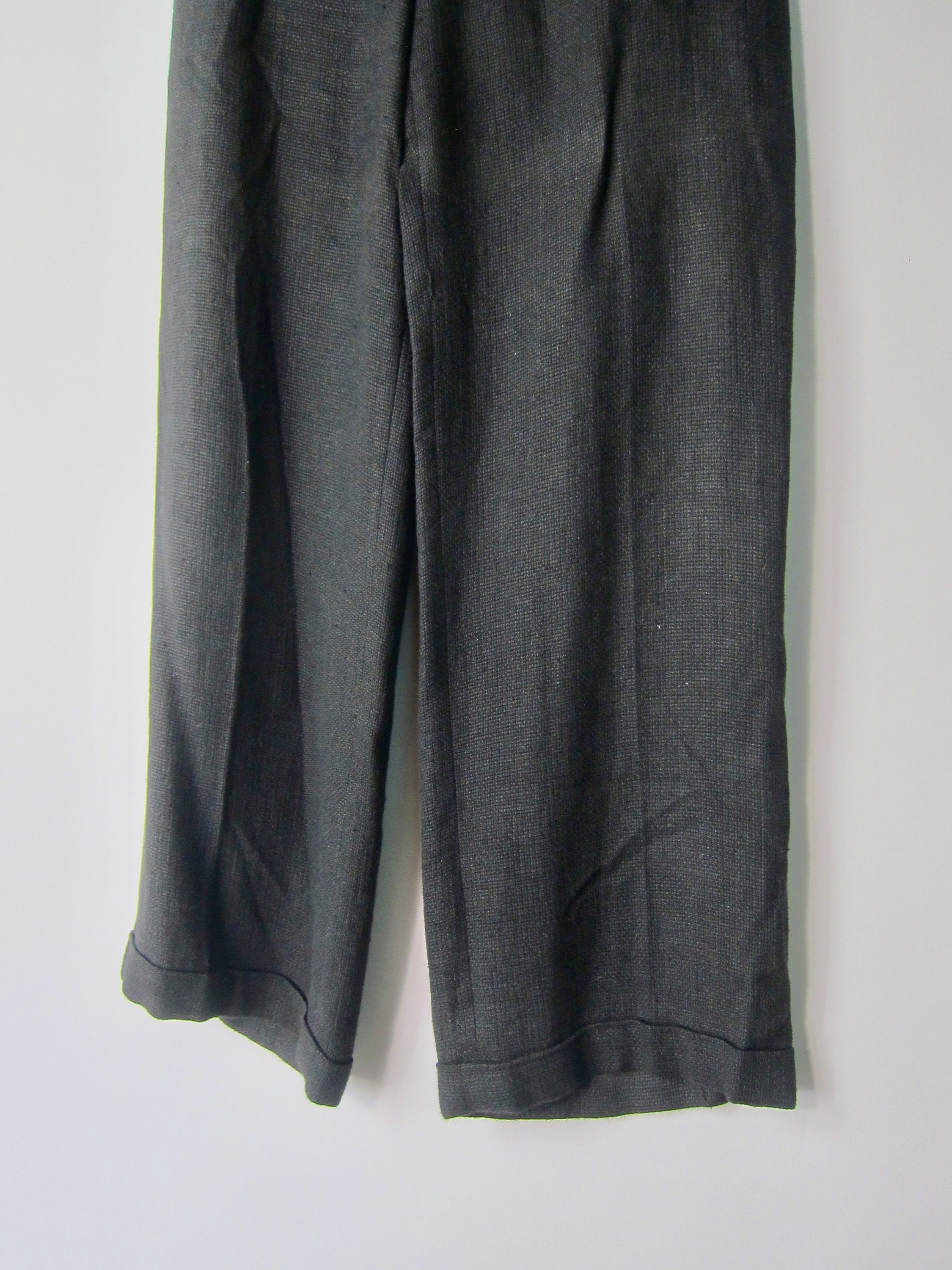 Black Woven Linen Rayon Pants 90s Wide Legged Trousers - Etsy