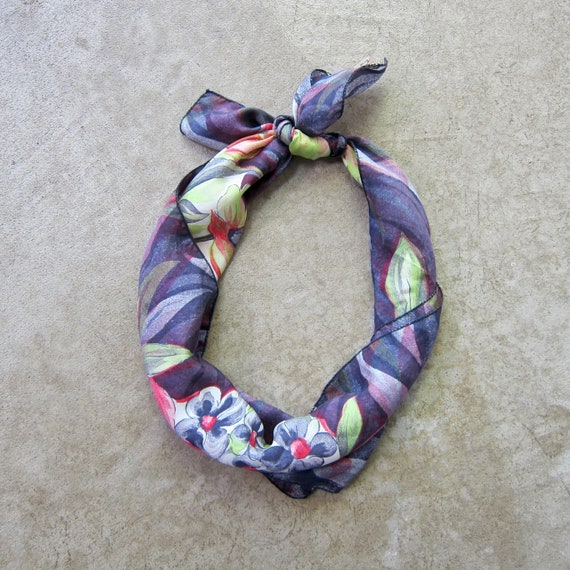 80s Floral Print Silk Scarf | BRICO Pink Purple G… - image 6