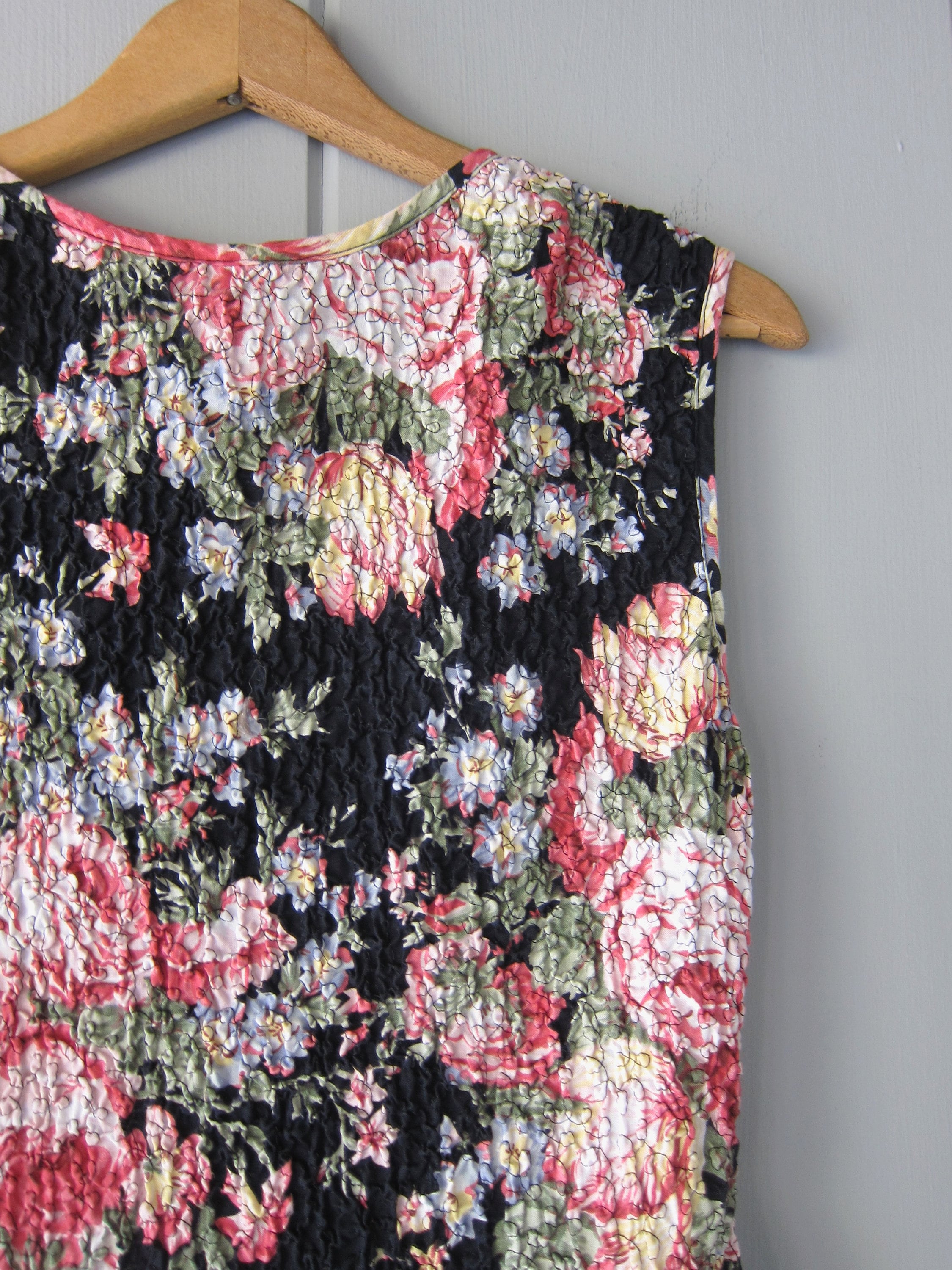 1980s Black Floral Print Dress | XS/S