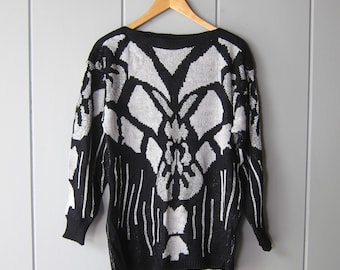 80s Metallic Knit Sweater: Abstract Holiday Party Top