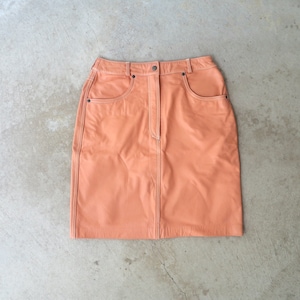 80s Vintage Leather Mini Skirt: Peach Orange High Waist