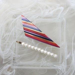 Vintage Pastel Rainbow Bakelite Hair Barrettes Châteaucore 80s Modern Hair Clips Made in FRANCE Set of 2