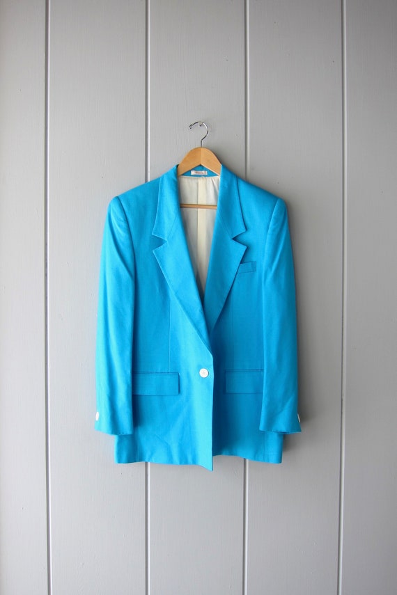60s Blue Silk Blazer Jacket | Vintage Minimal Mode