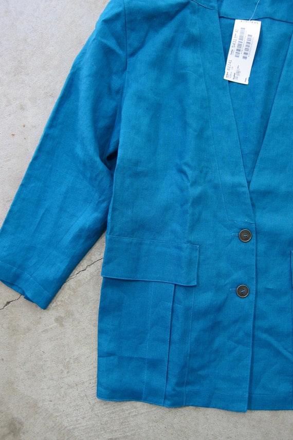 80s ESCADA Teal Blue Linen Blazer | 90s Oversized… - image 6