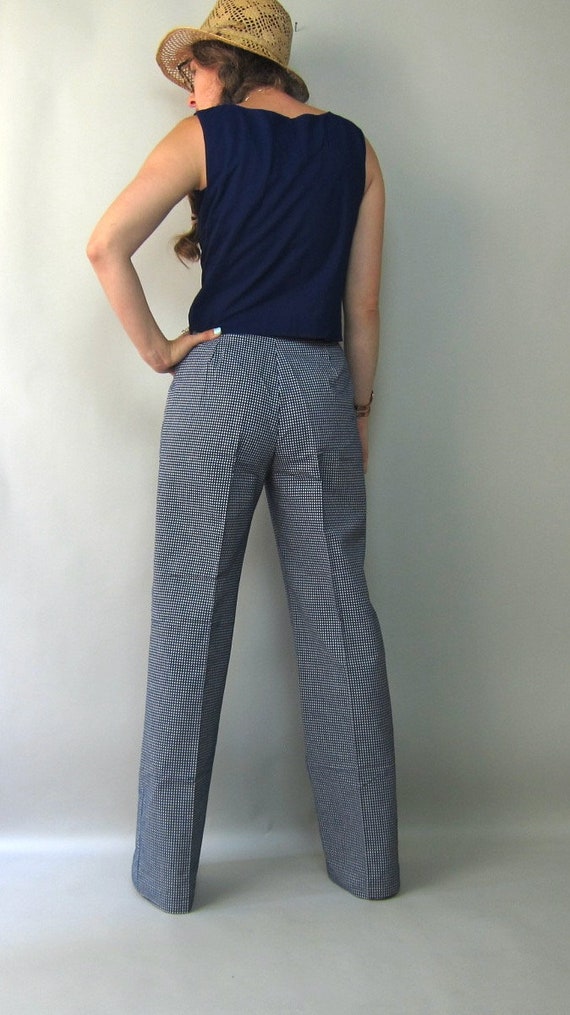 70s Blassport Wide Leg Gingham Pants | Blue White… - image 10