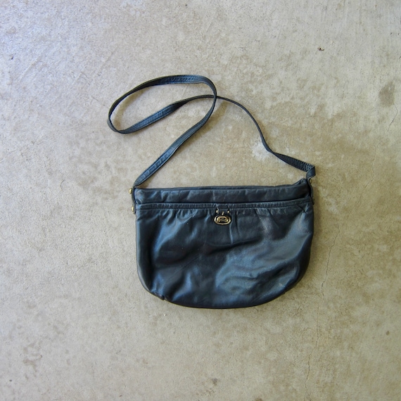 Black Leather Shoulder Bag 80s Etienne Aigner Purse Modern 
